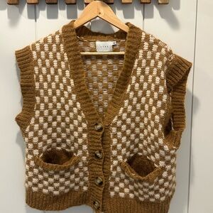 Lush Brown & Cream Check Knit Button Vest